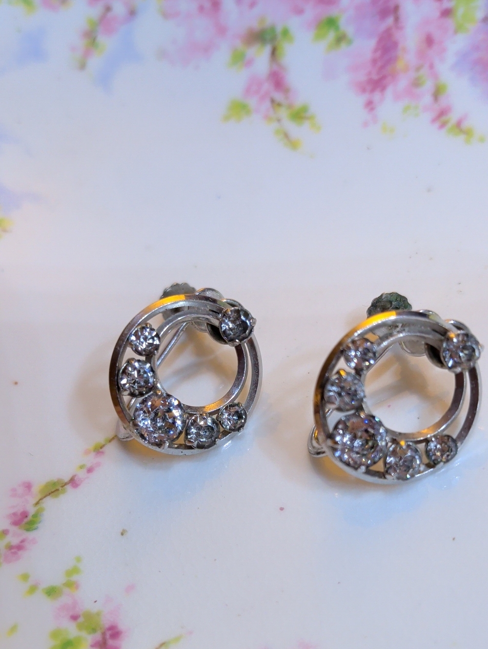 Kremetz Rhinestone Circle Vintage Earrings Screw Backs